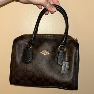 Chocolate Brown and Black Coach Purse with Gold Accents